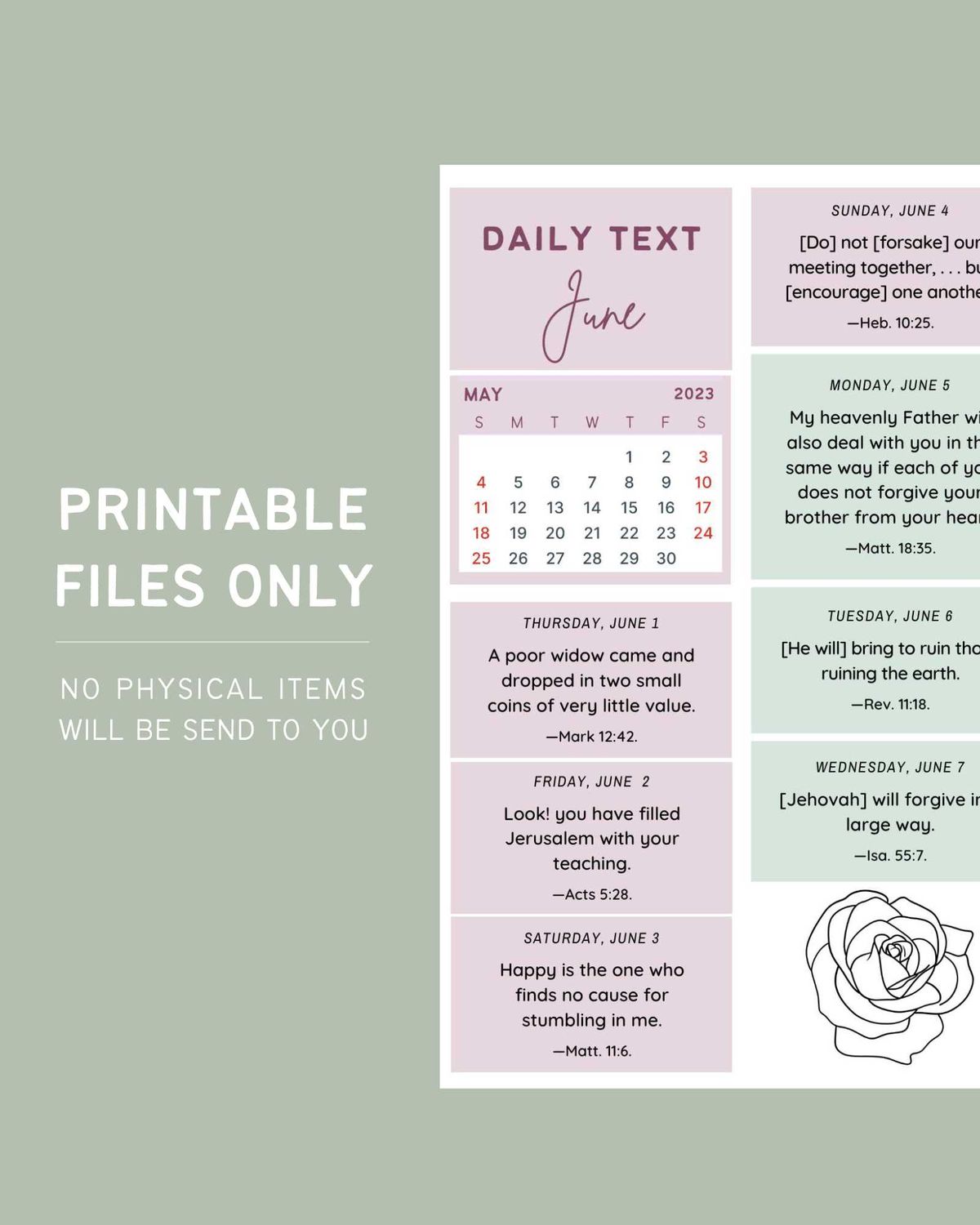 Daily Text Printables (June 2023)