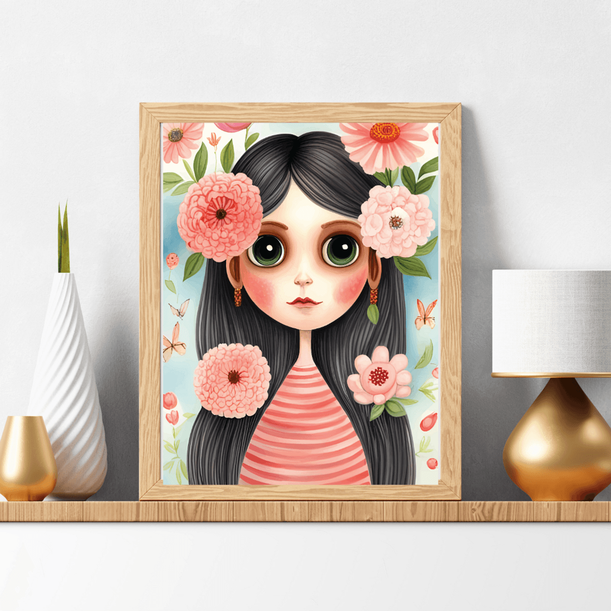 Floral Dolly Wall Art, Digital Print