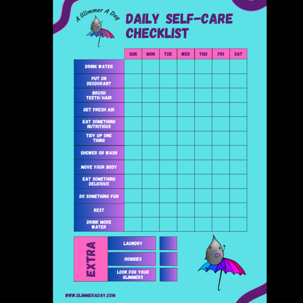 Glimmer Daily Survival Self-Care Checklist