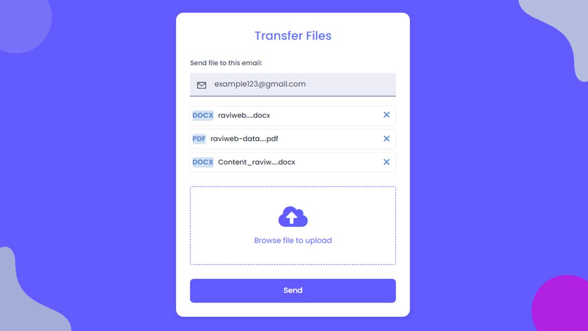 Transfer Files With Upload Files Client-Side Using HTML CSS JavaScrit