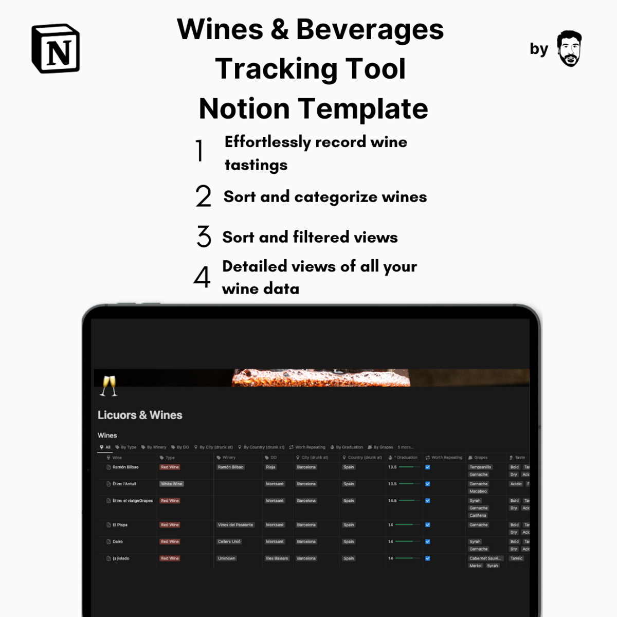 Wines & Beverages Tracking Tool Notion Template