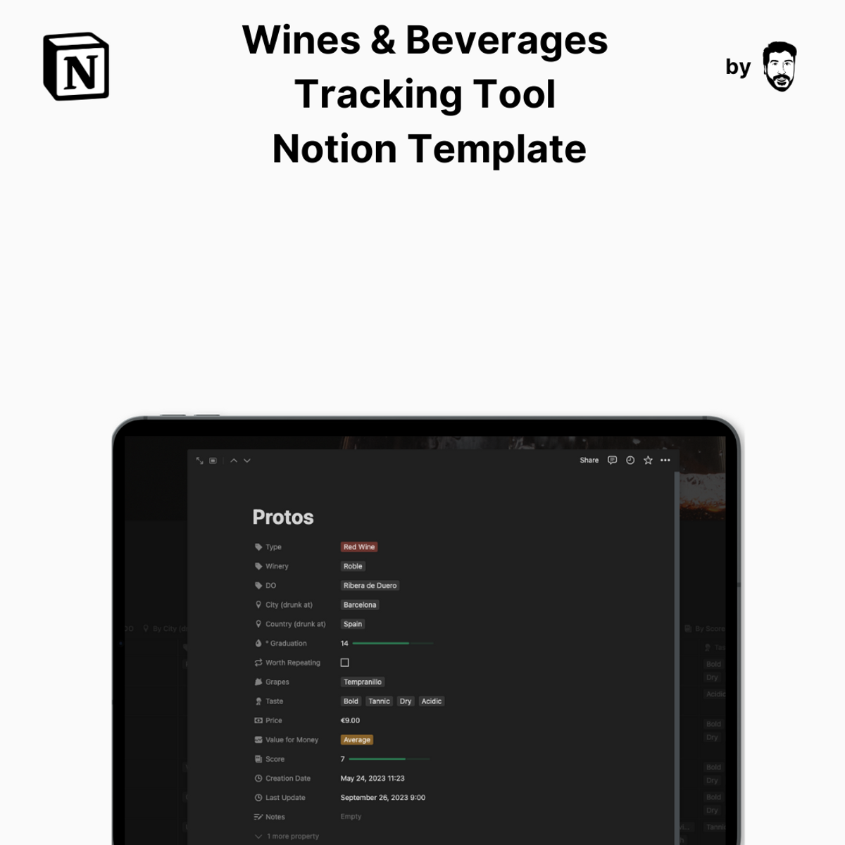 Wines & Beverages Tracking Tool Notion Template