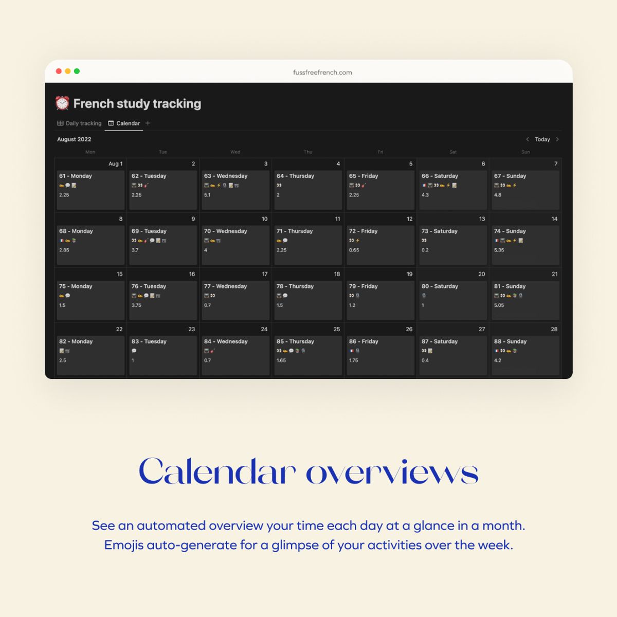 [NOTION] Language learning tracker & calendar
