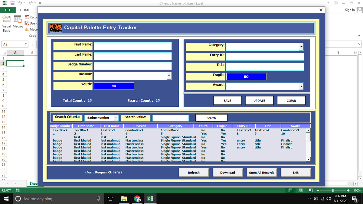 Dynamic Automated Data Entry User Form in Excel VBA - Buymeacoffee