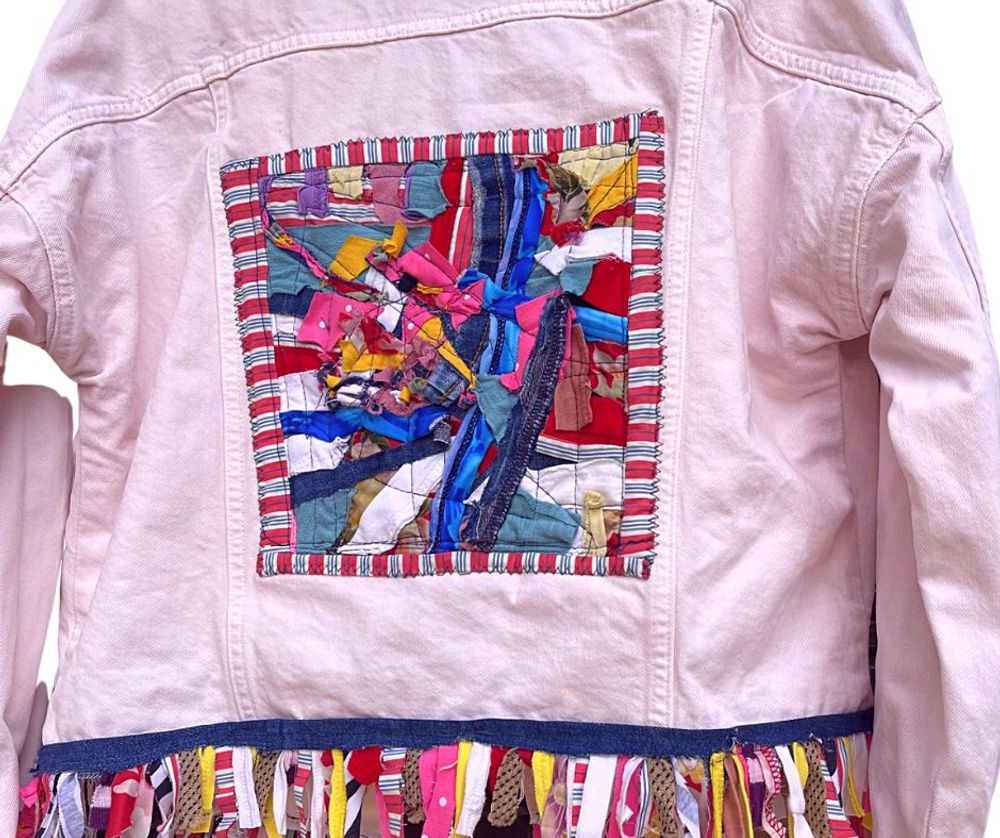Up-cycled pale pink MNG denim jacket.   SOLD