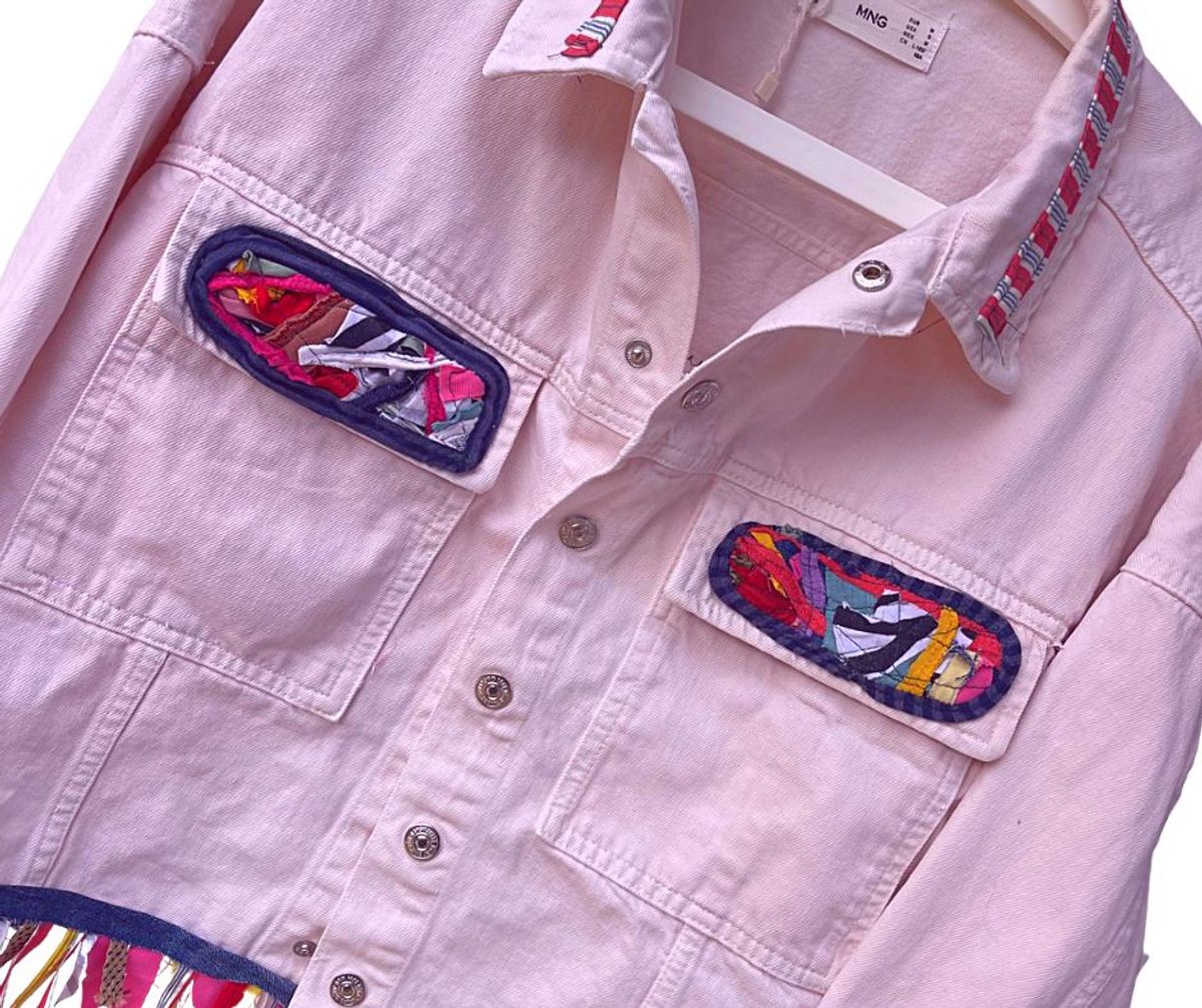 Up-cycled pale pink MNG denim jacket.   SOLD