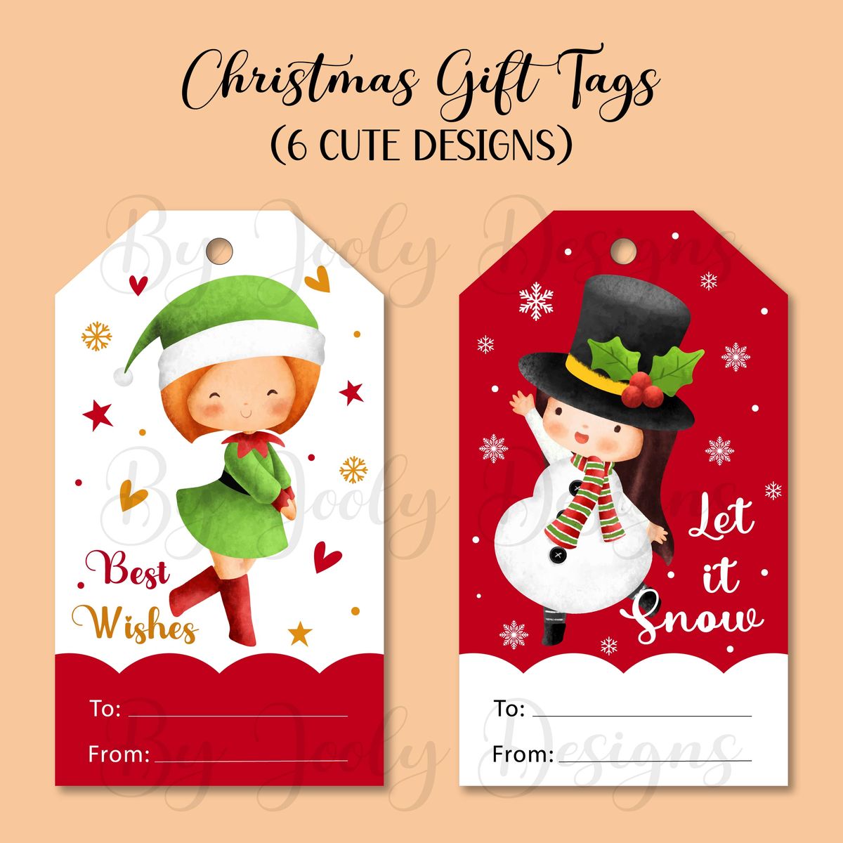 6 Cute Printable Christmas Gift Tags Set - Digital Download