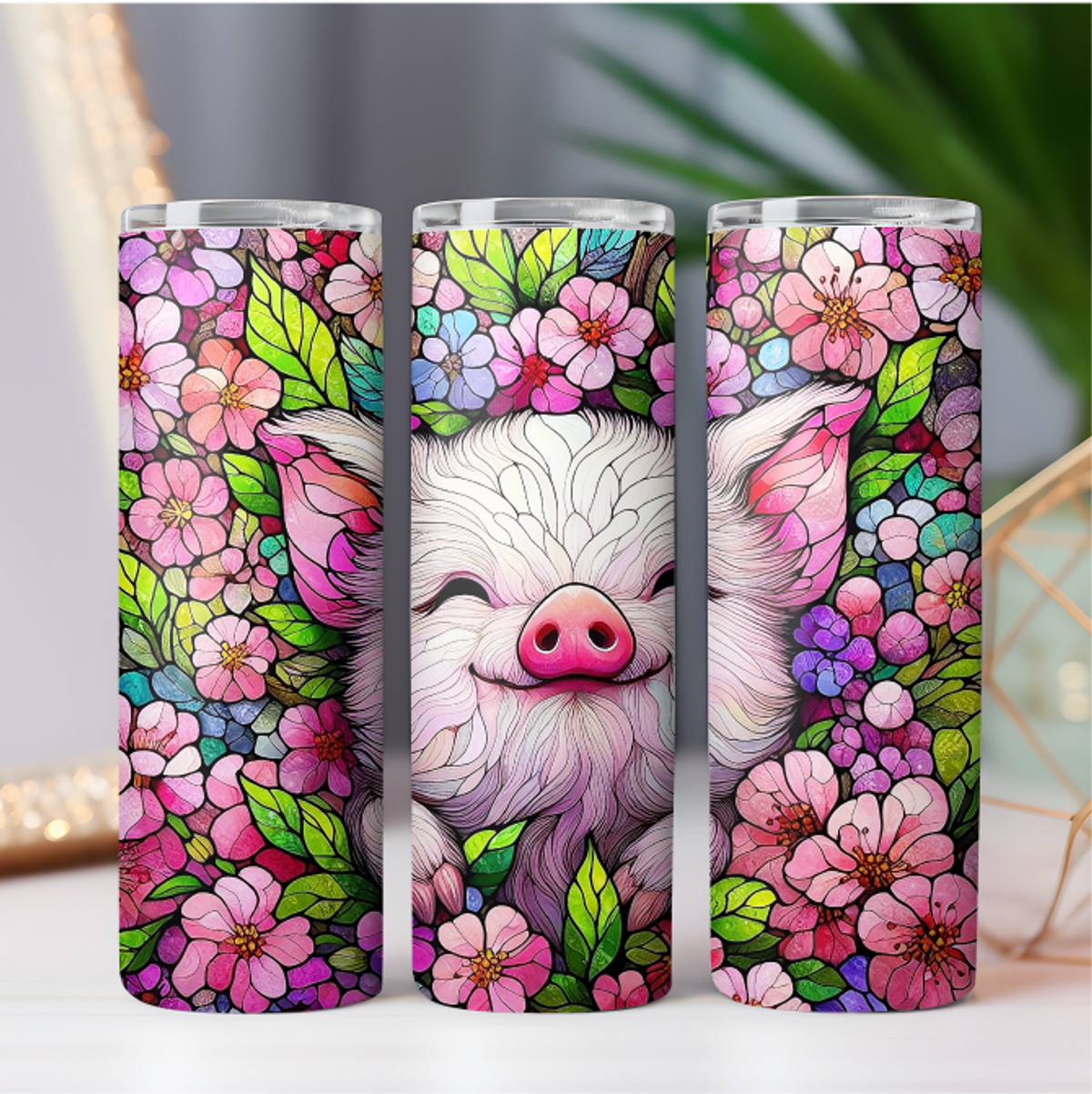 20 oz Floral Pig Tumbler Wrap Sublimation PNG - Straight & Tapered