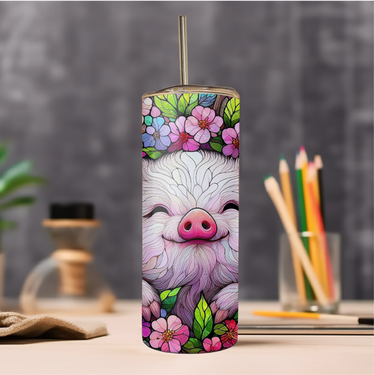20 oz Floral Pig Tumbler Wrap Sublimation PNG - Straight & Tapered