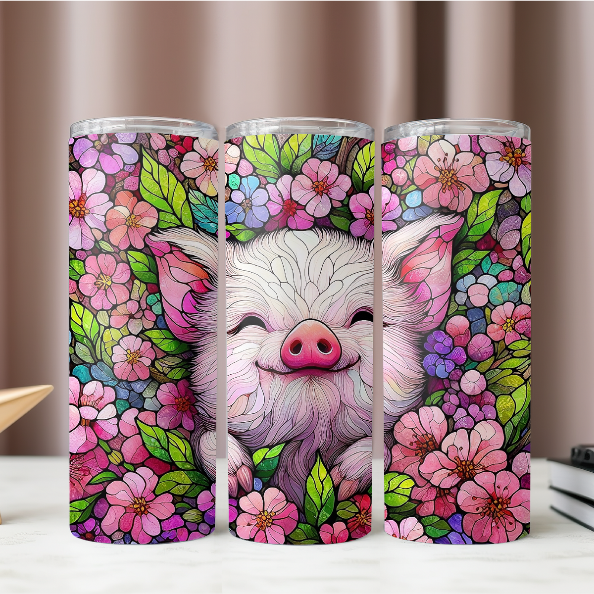 20 oz Floral Pig Tumbler Wrap Sublimation PNG - Straight & Tapered