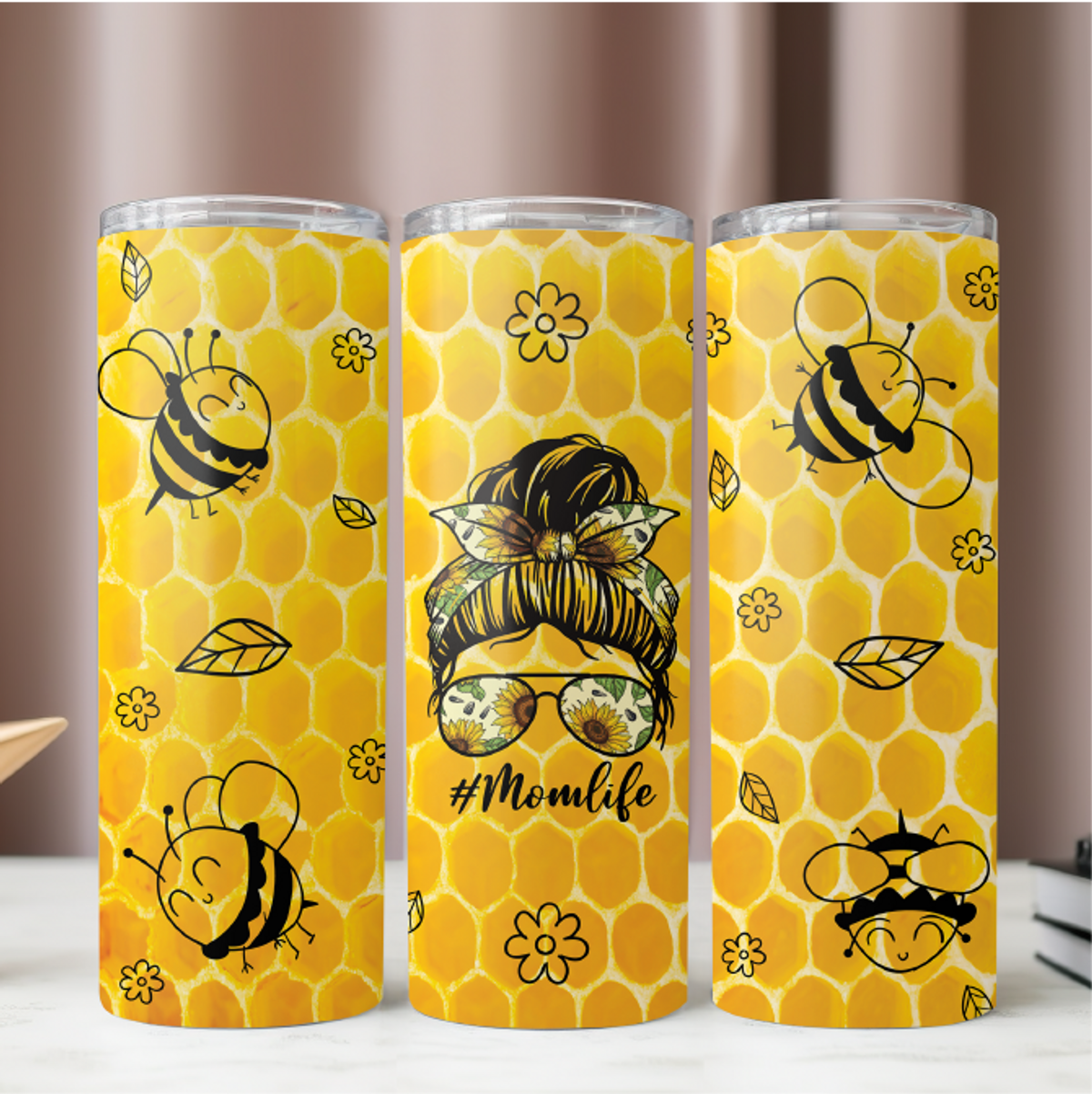 Mom Life Tumbler Wrap Sublimation PNG - 20oz Bee Themed Tumbler Wrap For Mom