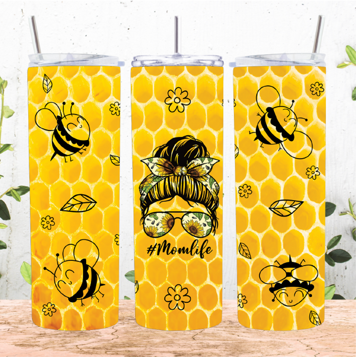 Mom Life Tumbler Wrap Sublimation PNG - 20oz Bee Themed Tumbler Wrap For Mom