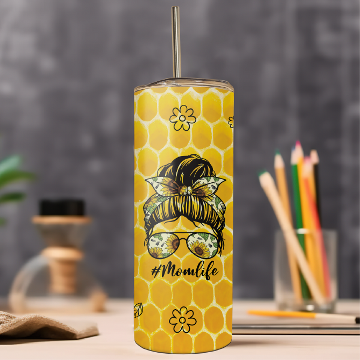 Mom Life Tumbler Wrap Sublimation PNG - 20oz Bee Themed Tumbler Wrap For Mom