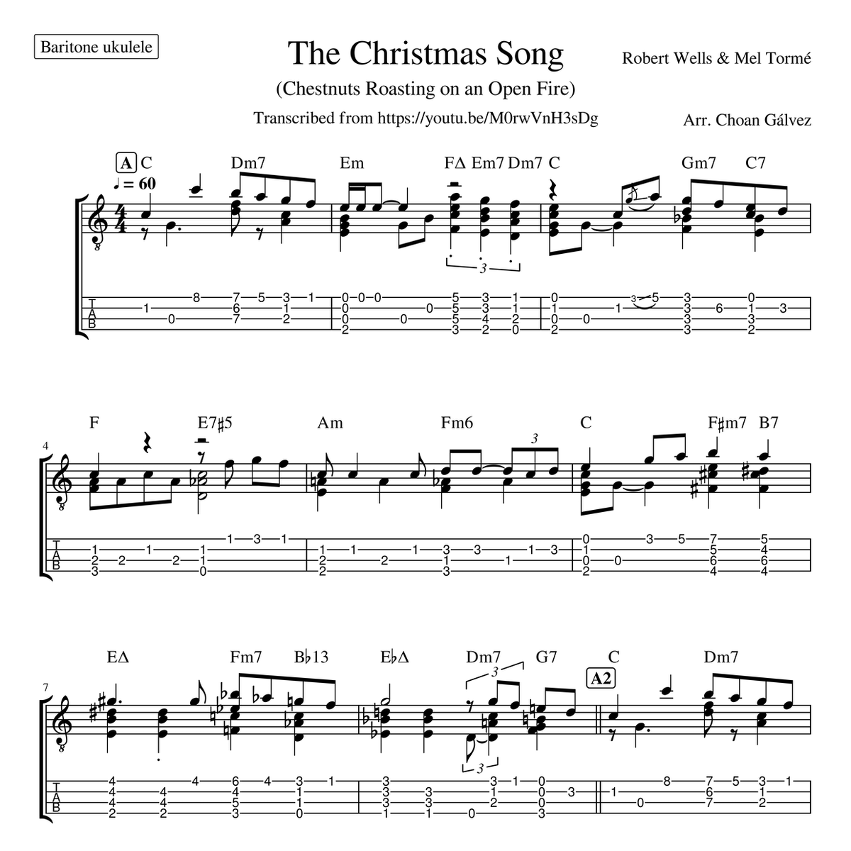 Have Yourself A Merry Little Christmas - Baritone Ukulele Song Sheet