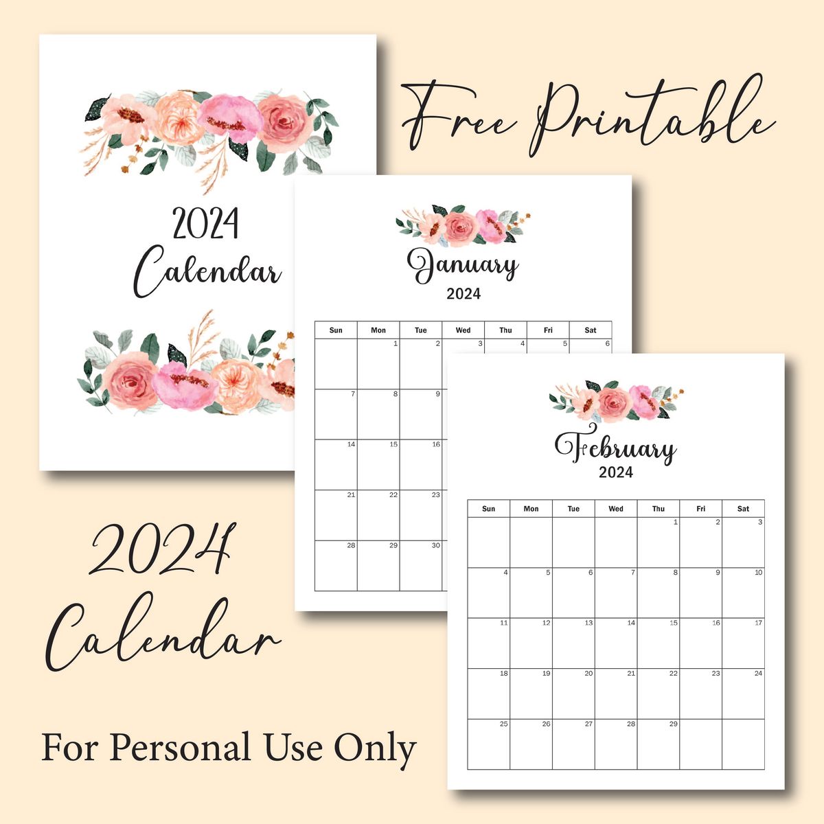 Free 2024 Floral Calendar, Desk and Wall Printable Monthly Calendar ...