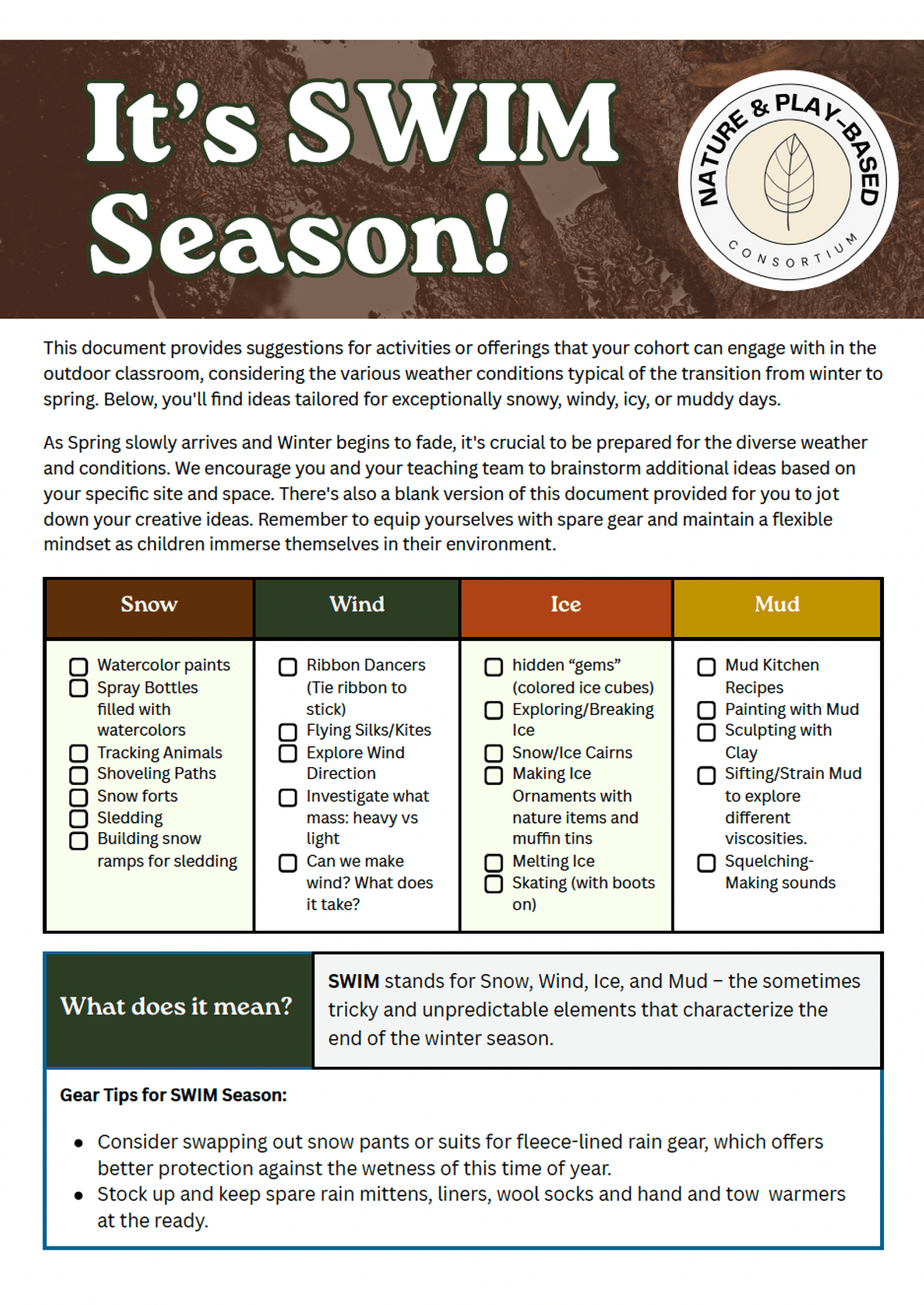 SWIM Season planner