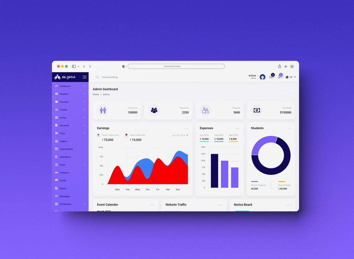 School Management Admin Dashboard HTML CSS & JavaScript - Buymeacoffee