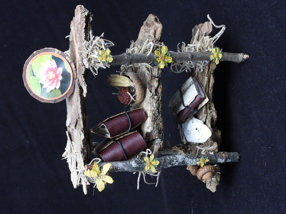 #1 - Rustic Miniature Bookshelf and Writing Desk with Fairy Garden Accessories