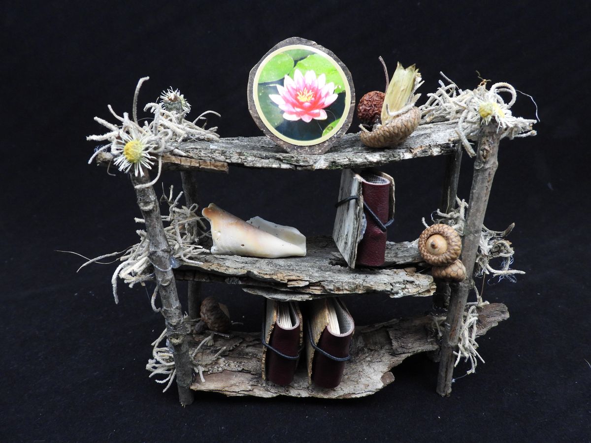 #5 - Rustic Miniature Bookshelf and Writing Desk with Fairy Garden Accessories