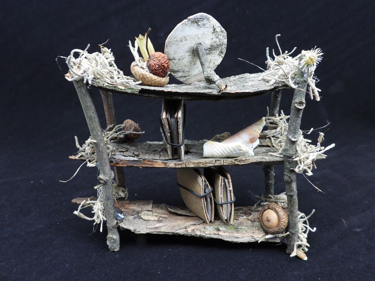 #5 - Rustic Miniature Bookshelf and Writing Desk with Fairy Garden Accessories