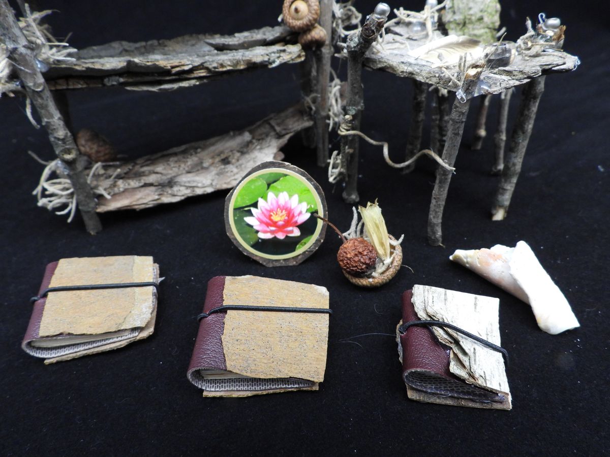 #5 - Rustic Miniature Bookshelf and Writing Desk with Fairy Garden Accessories