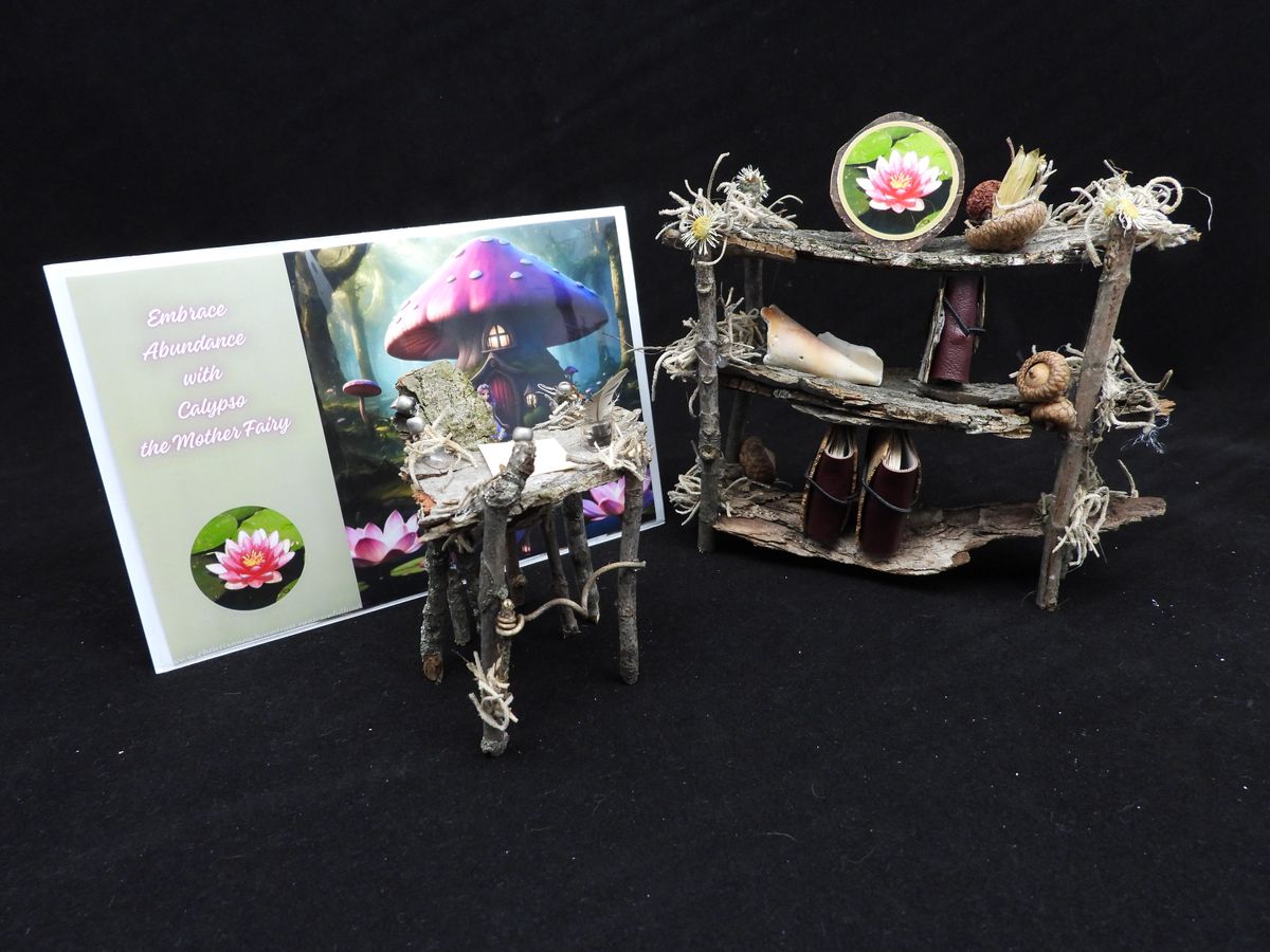 #5 - Rustic Miniature Bookshelf and Writing Desk with Fairy Garden Accessories