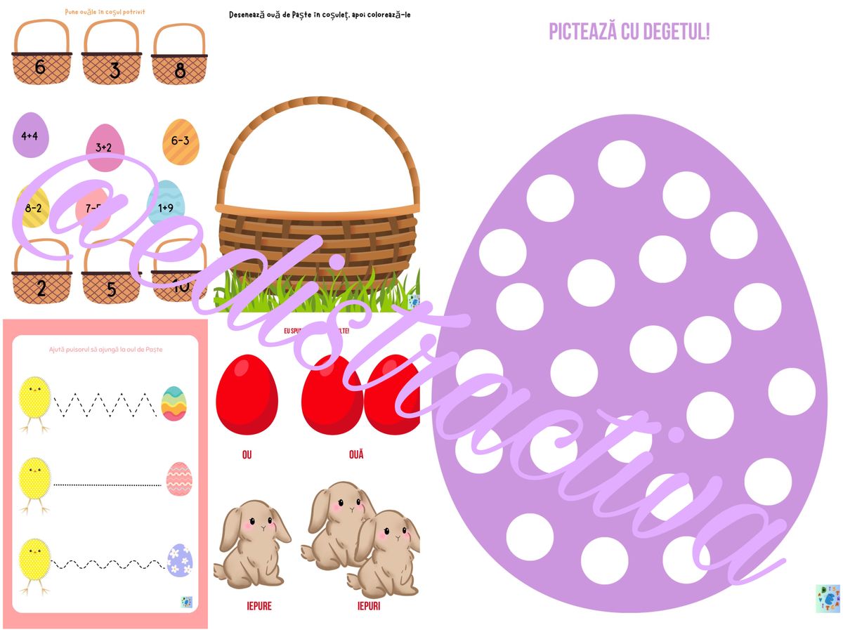 Easter-60 fișe de Paște pentru grădiniță, două povești &icirc;n format PPT cu tematică de Paște și trei planificări săptăm&acirc;nale