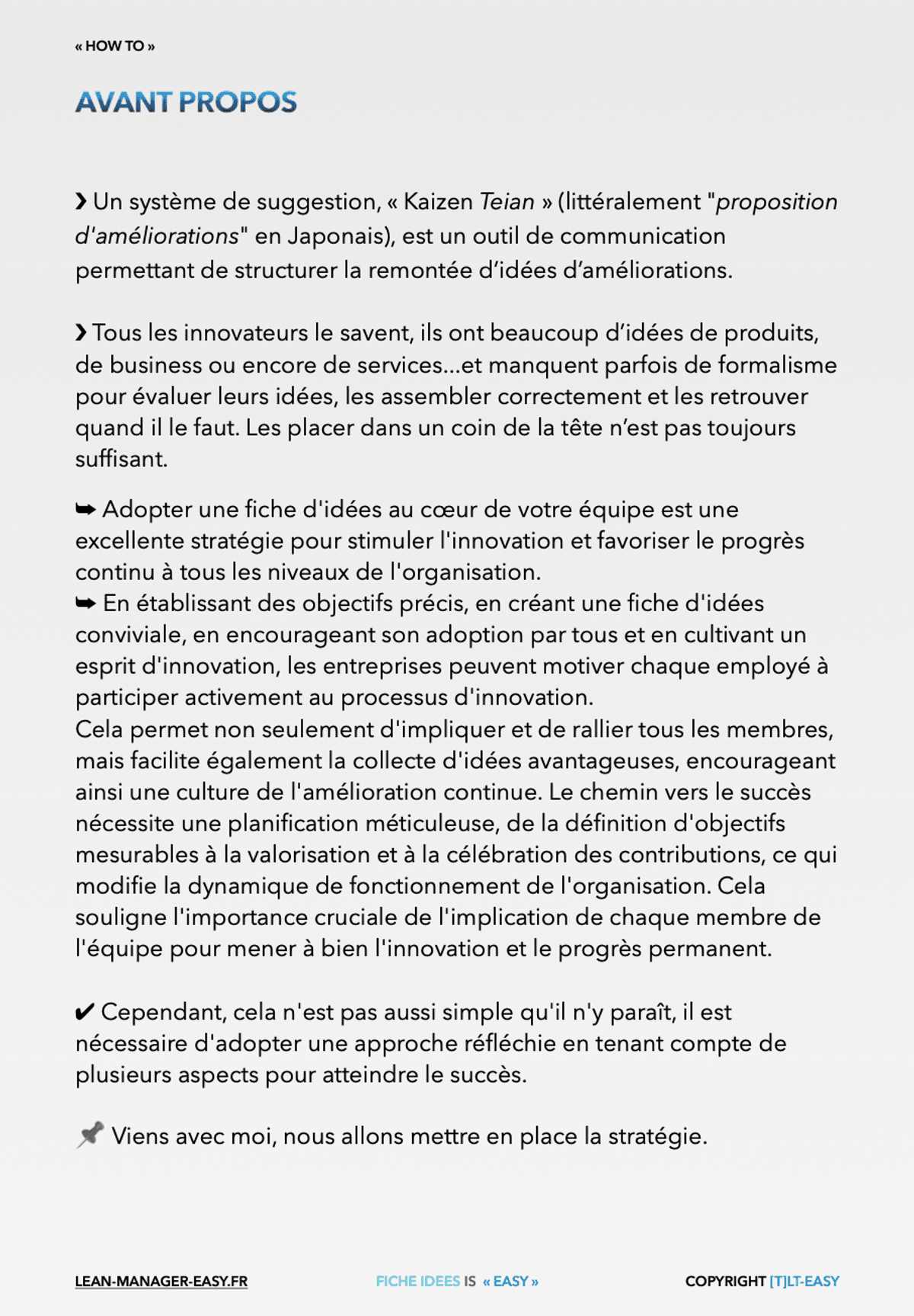 Les points essentiels pour la mise en place d'une fiche idees dans une equipe. (guide etape par etape)