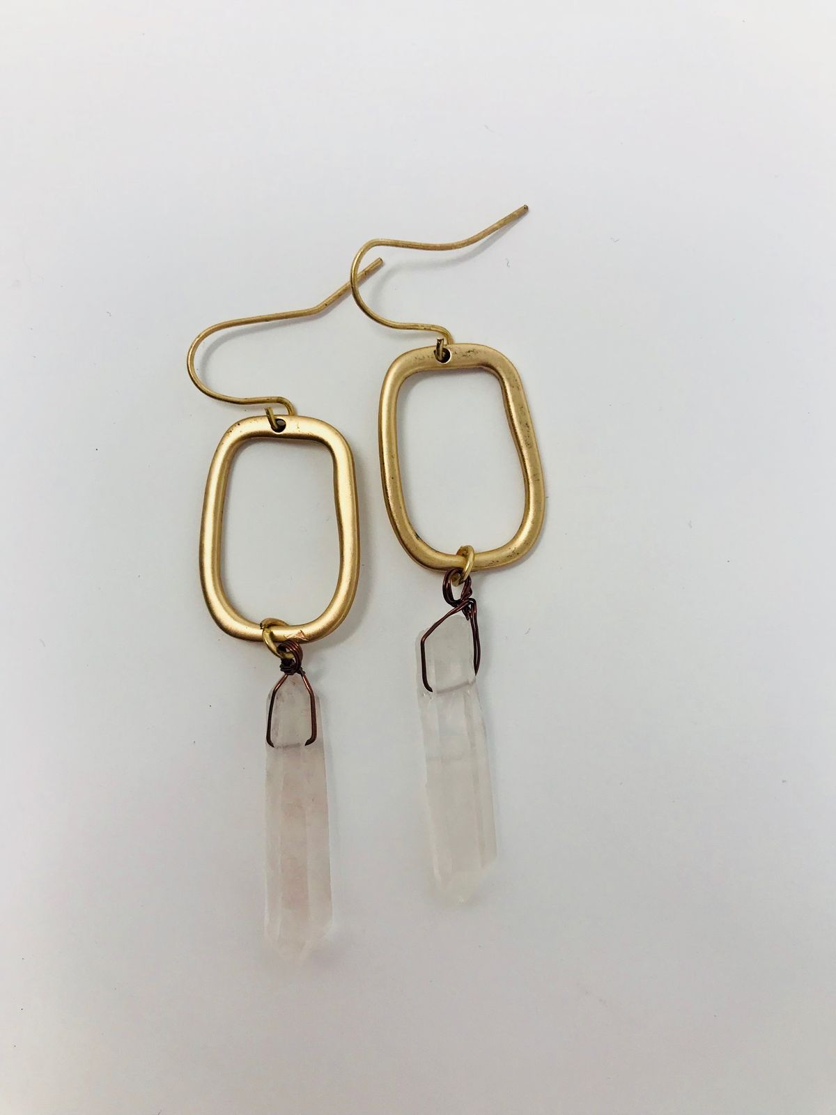 Antique Gold Square Quarts Stone Earrings
