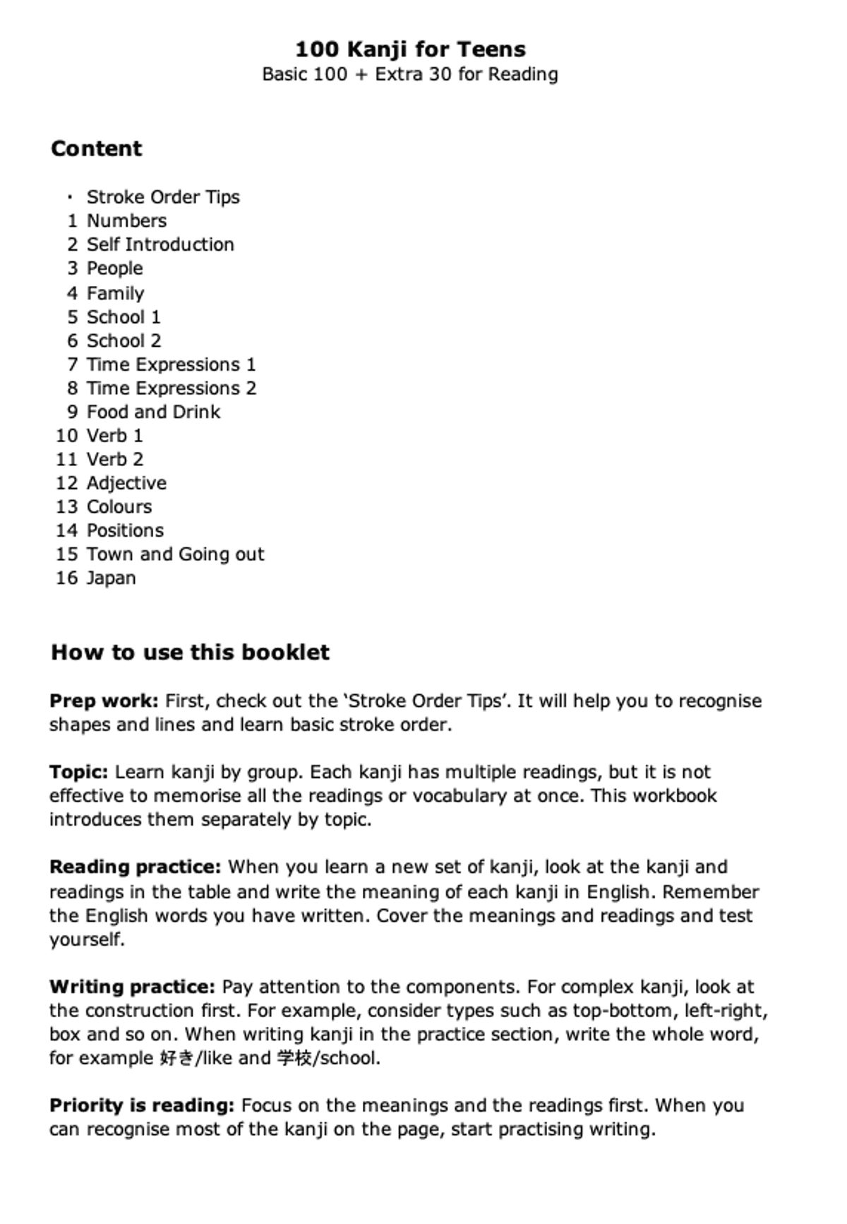 100 Kanji for Teens ALL (PDF)