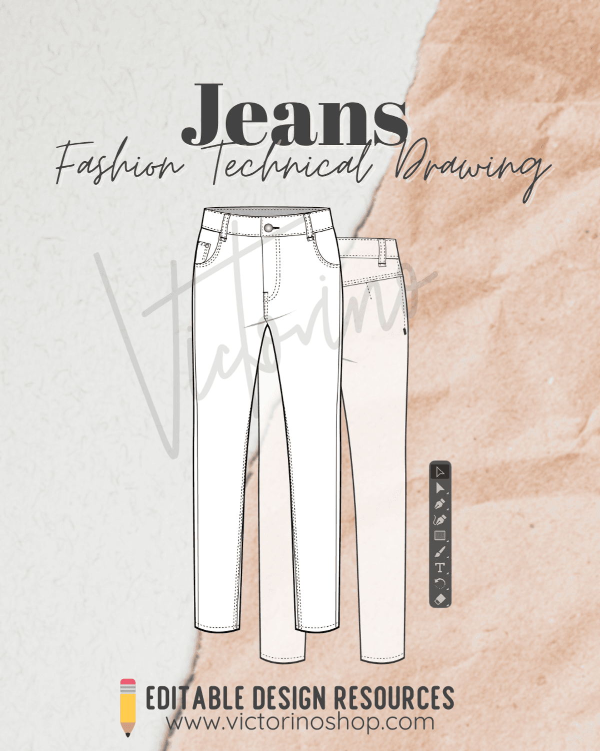 ✏️ Fashion Technical Drawing of Skinny Jeans for Casual Style