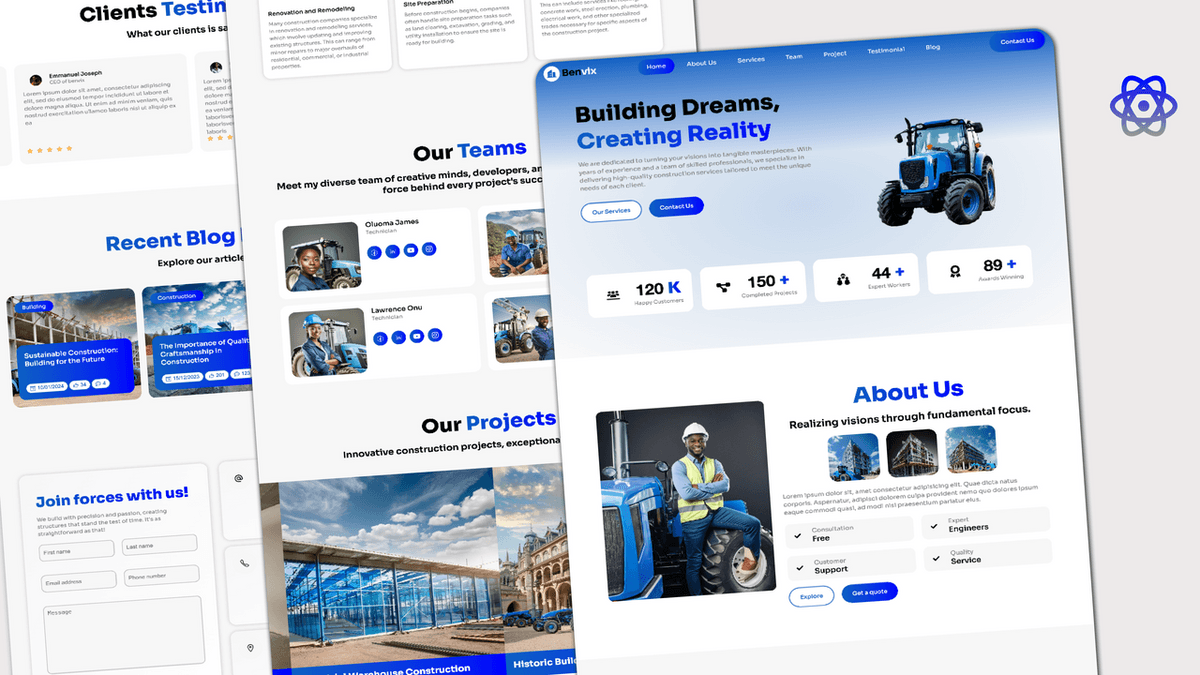 Animated construction company website with React Js - Modern Design ...