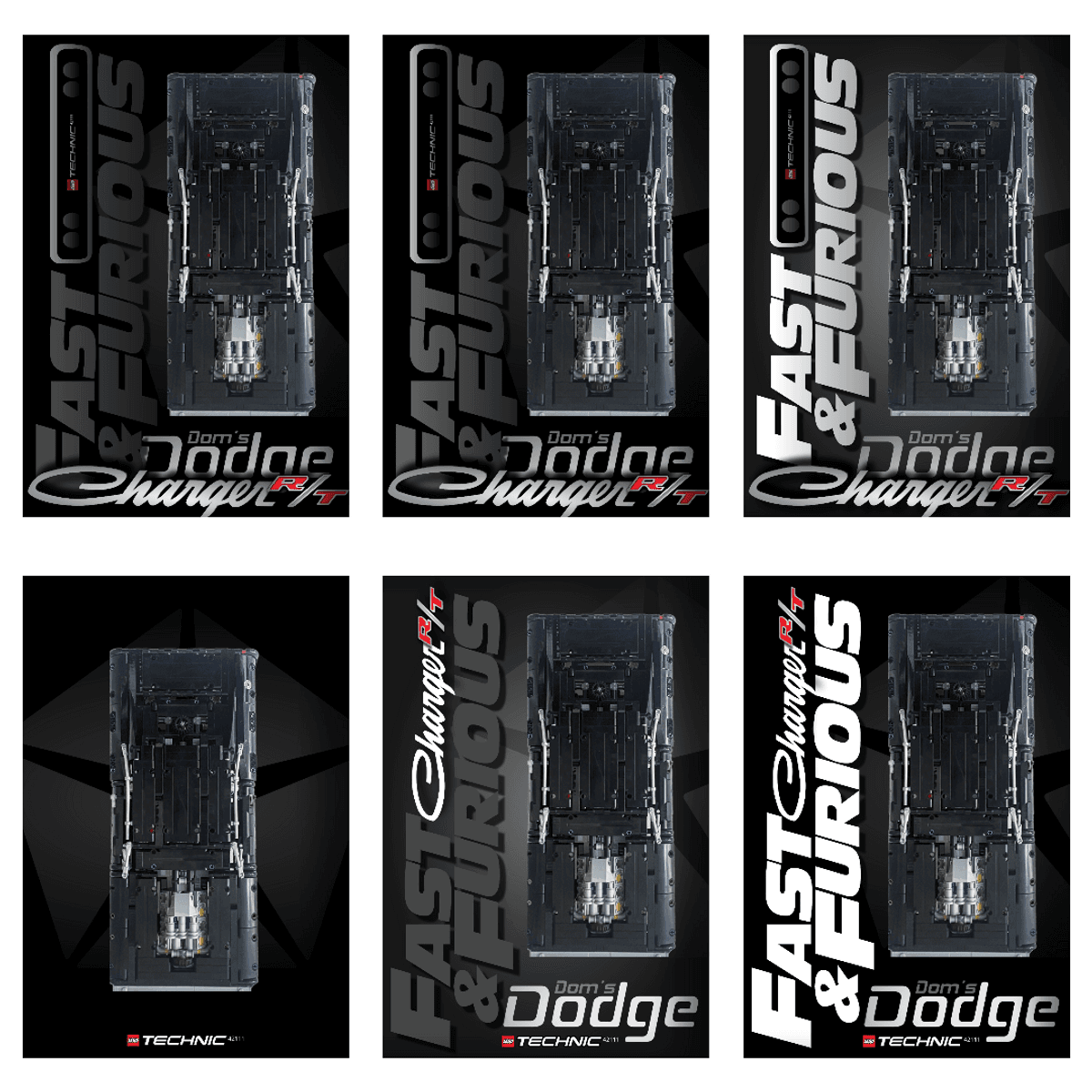 NEW 2026 + Old F&F Dom's Dodge Charger (42231 / 42111) - Wall mount display prints / templates  (+IKEA frame compatible size)