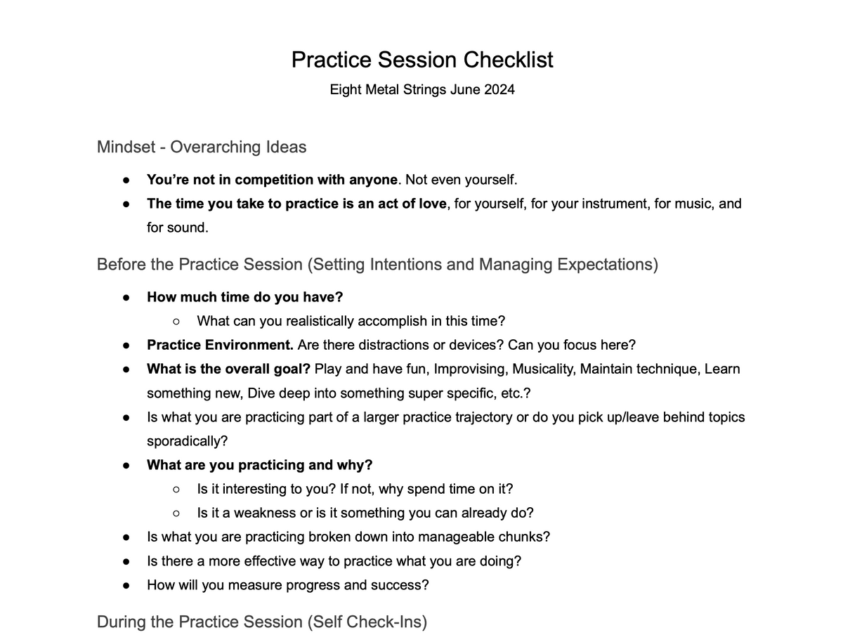 Structuring a Practice Session (Checklist)