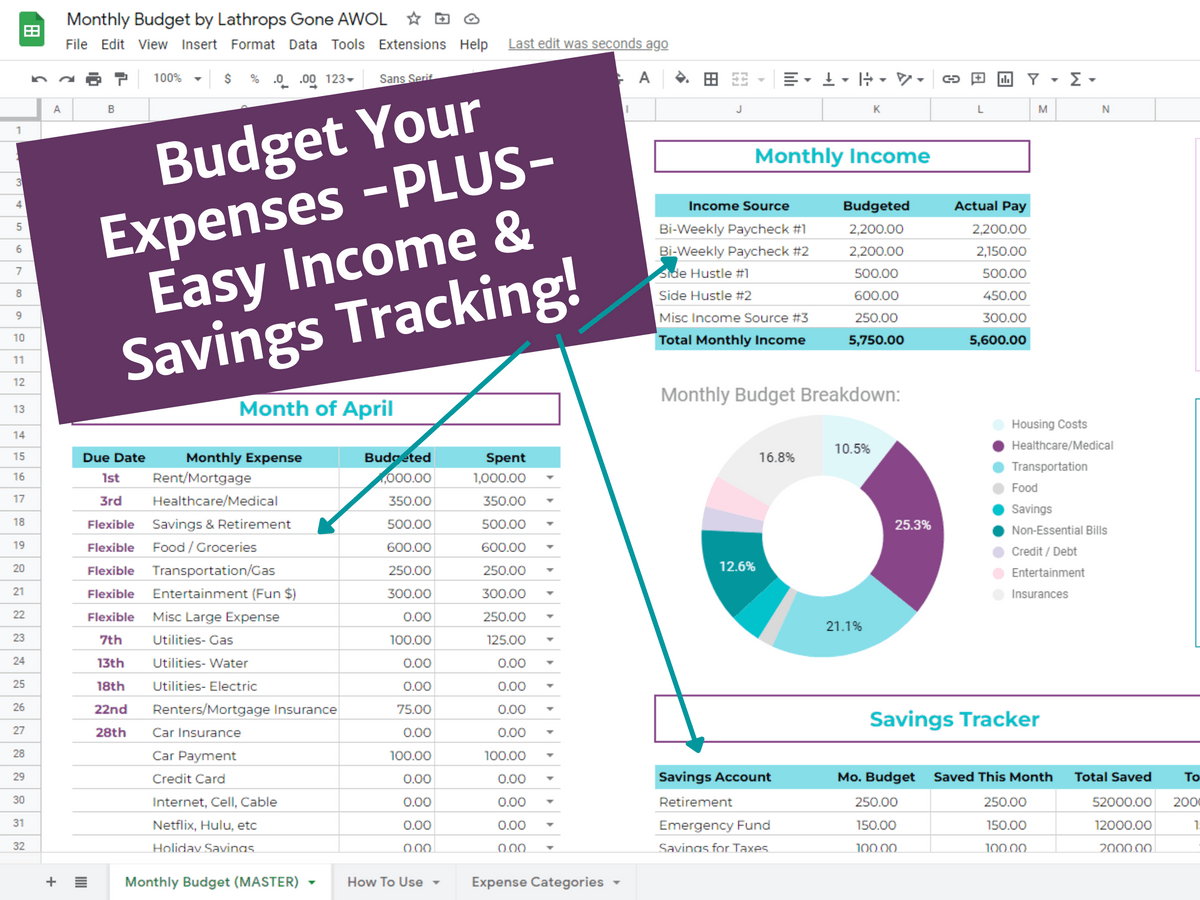 Easy-Peasy Monthly Budget Planner (Google Sheets)