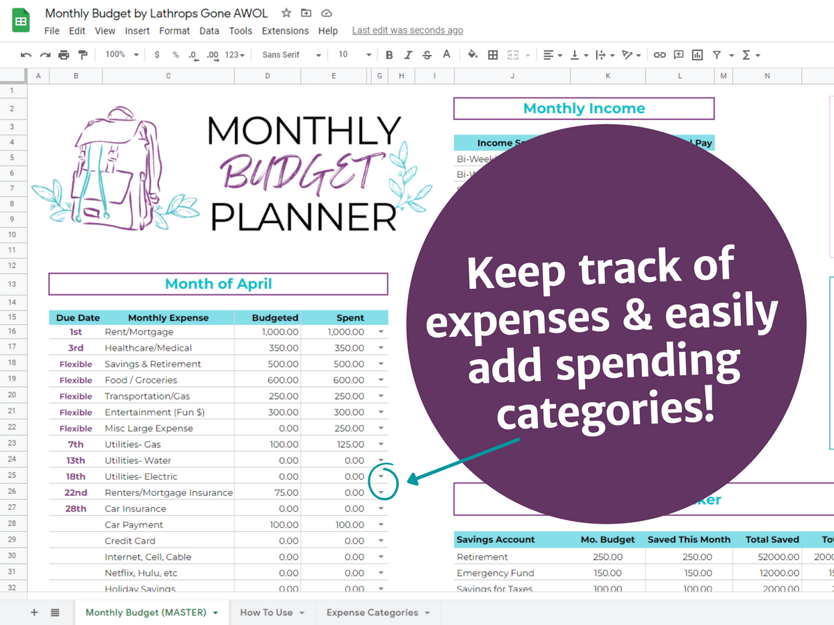 Easy-Peasy Monthly Budget Planner (Google Sheets)