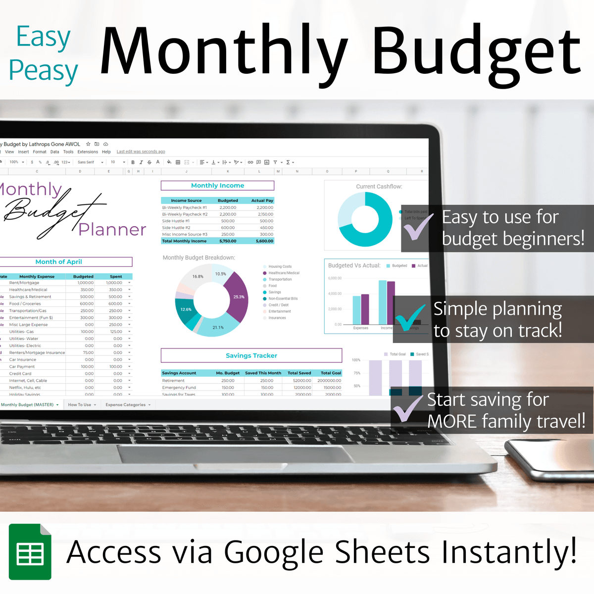 Easy-Peasy Monthly Budget Planner (Google Sheets)