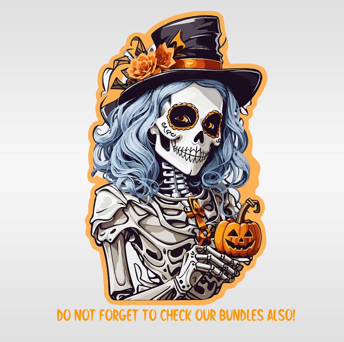 Halloween Witch Skeleton Girl With Pumpkin and Hat Skeleton