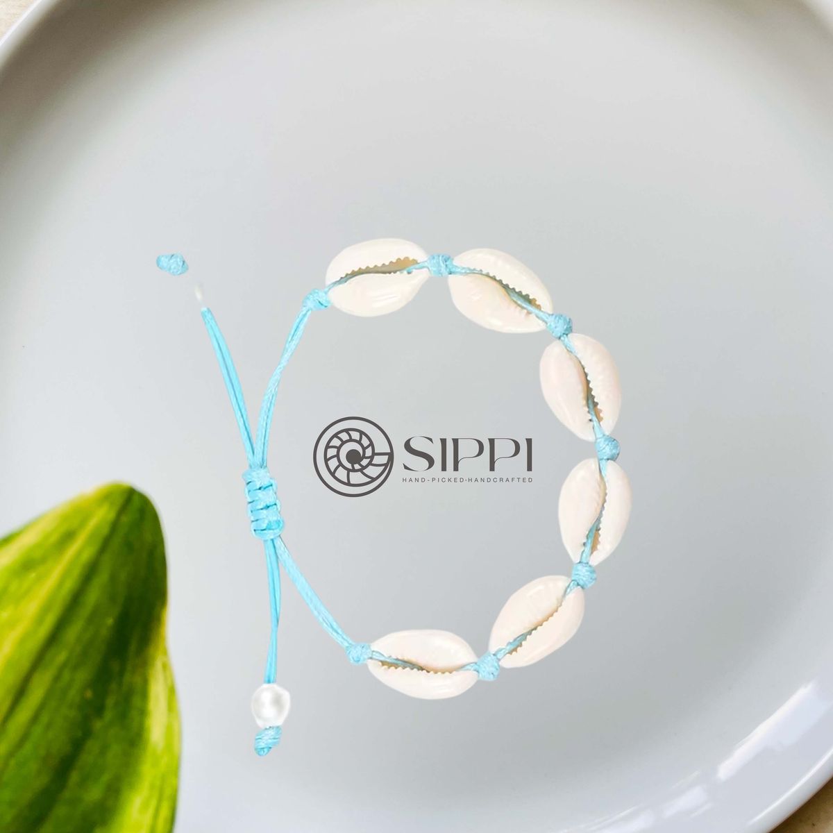 Cowrie Shell Anklet Blue Thread