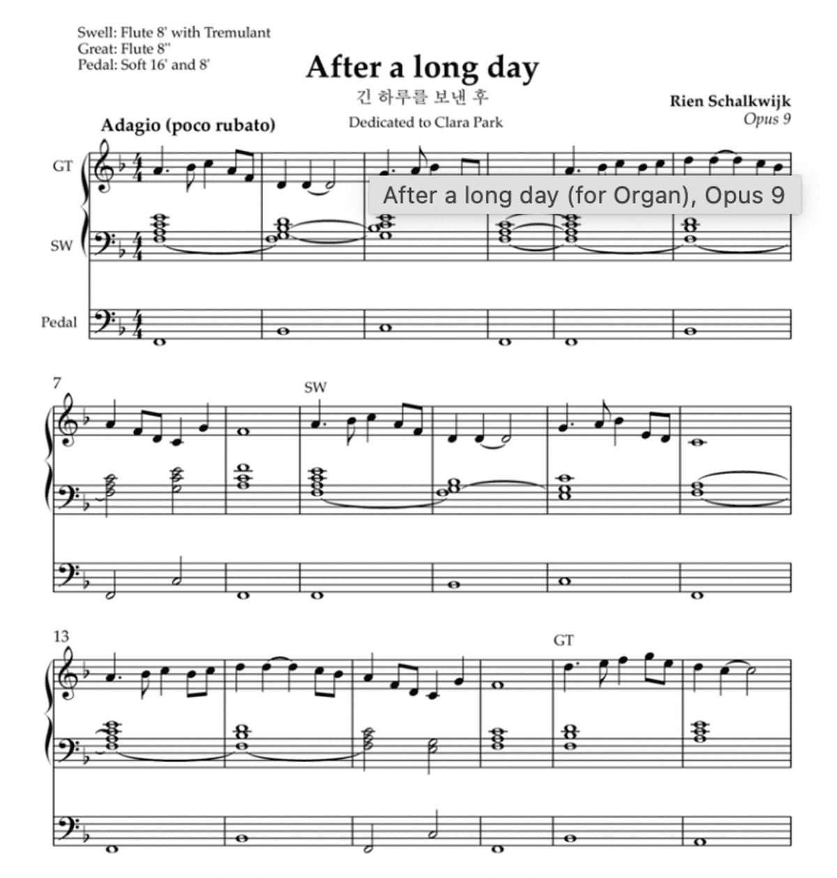 Stone and Clouds (for organ), Opus 8