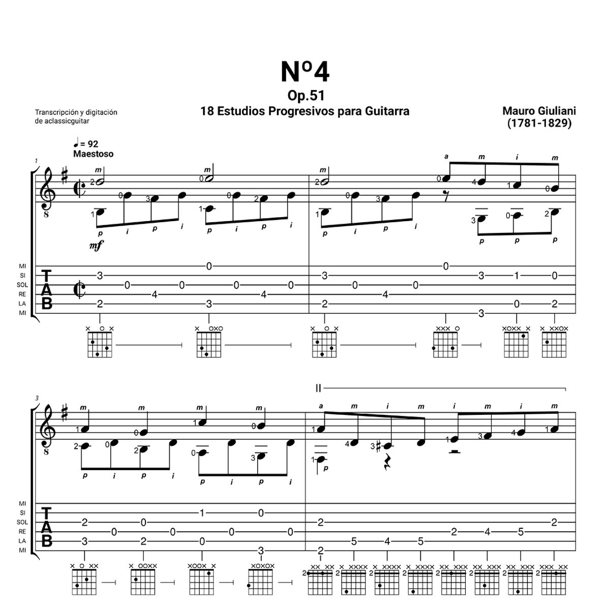 Mauro Giuliani - Op.51, No4 | 18 Estudios Progresivos para la Guitarra