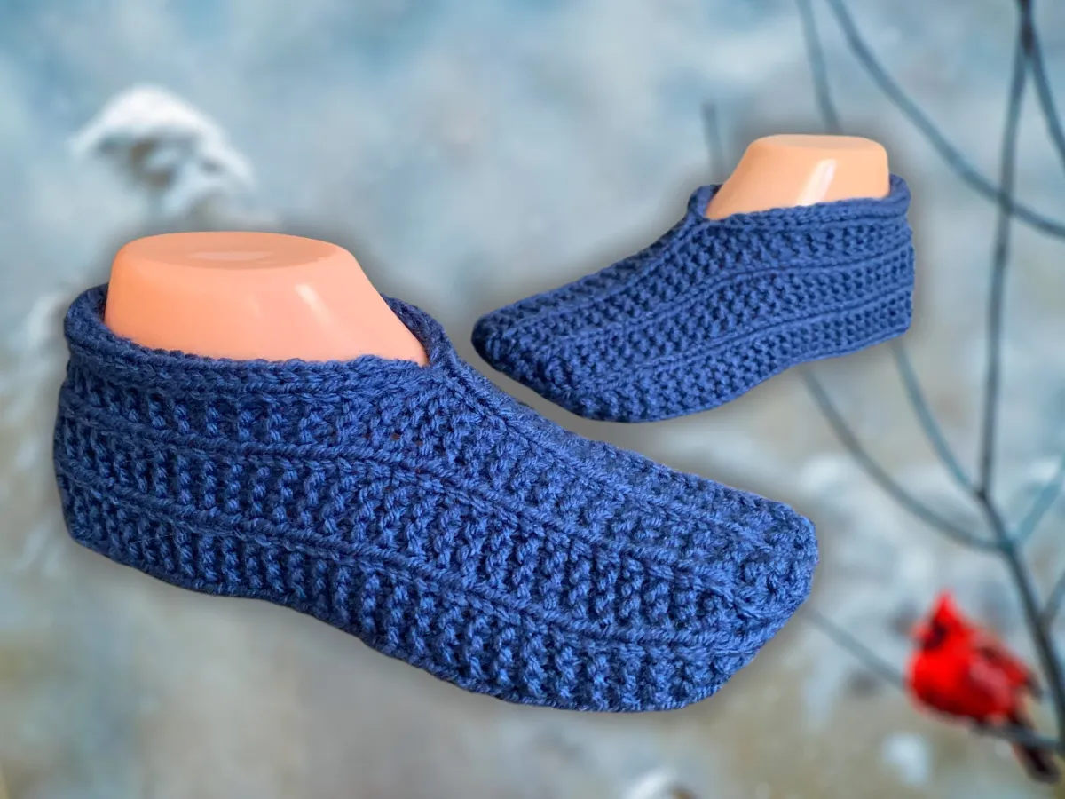 Slippers with Rolled Cuff - Easy Knit Using Basic Knitting Stitches