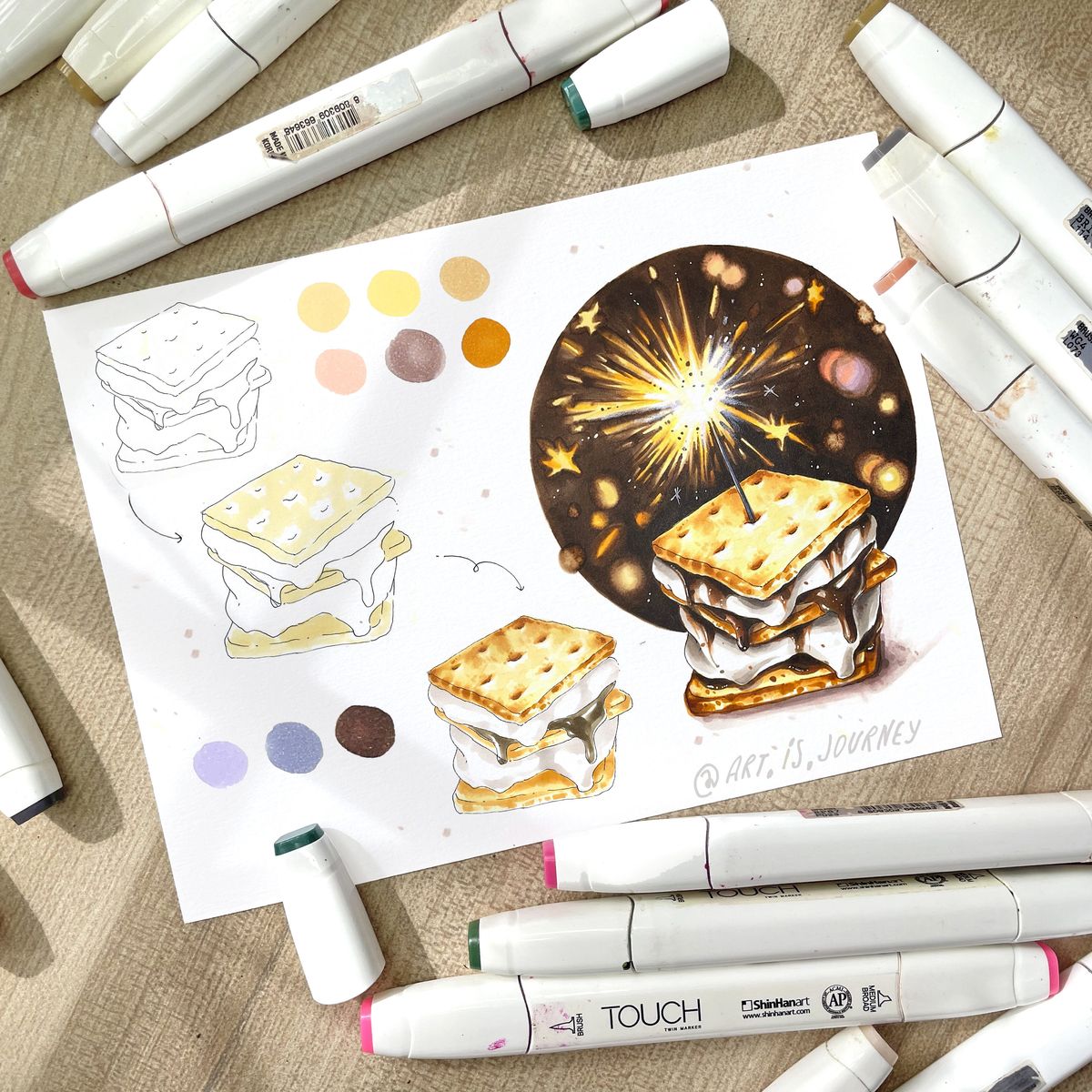 Step-by step guide (coloring page + swatches + detailed instruction)