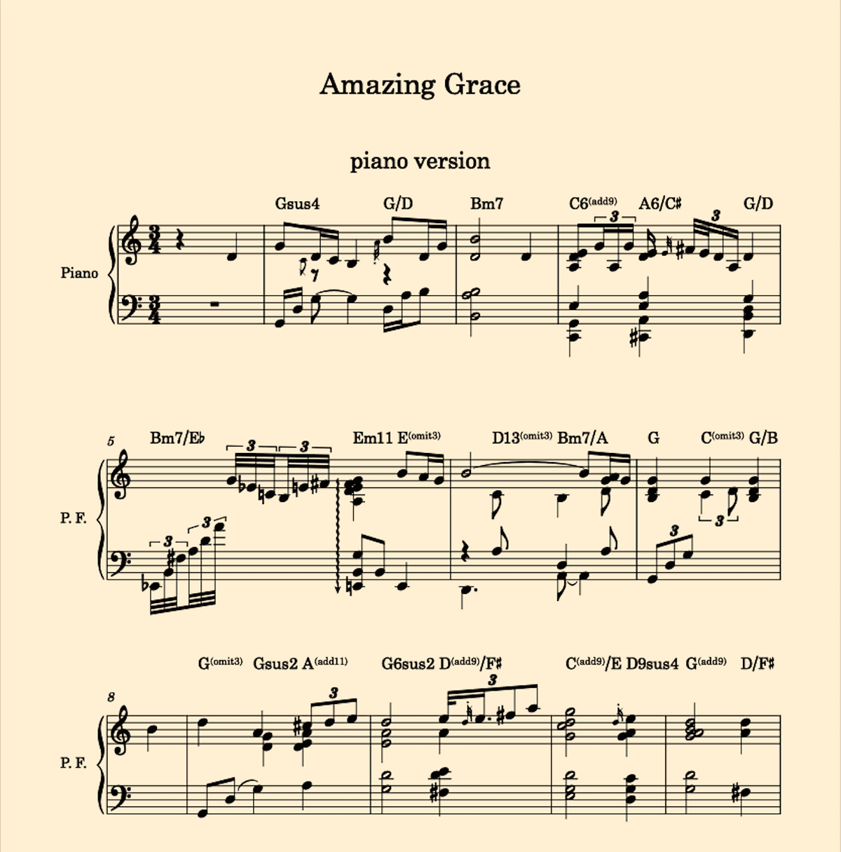 Amazing Grace score (PDF both pages) whit chord analysis
