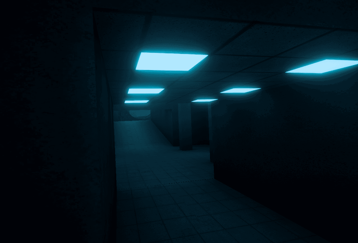 Indoor Map With Blue Ceiling Lights And A Caves Joined On To It