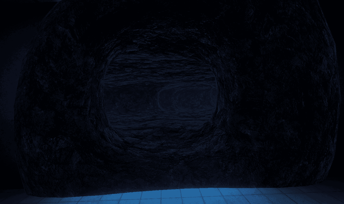 Indoor Map With Blue Ceiling Lights And A Caves Joined On To It