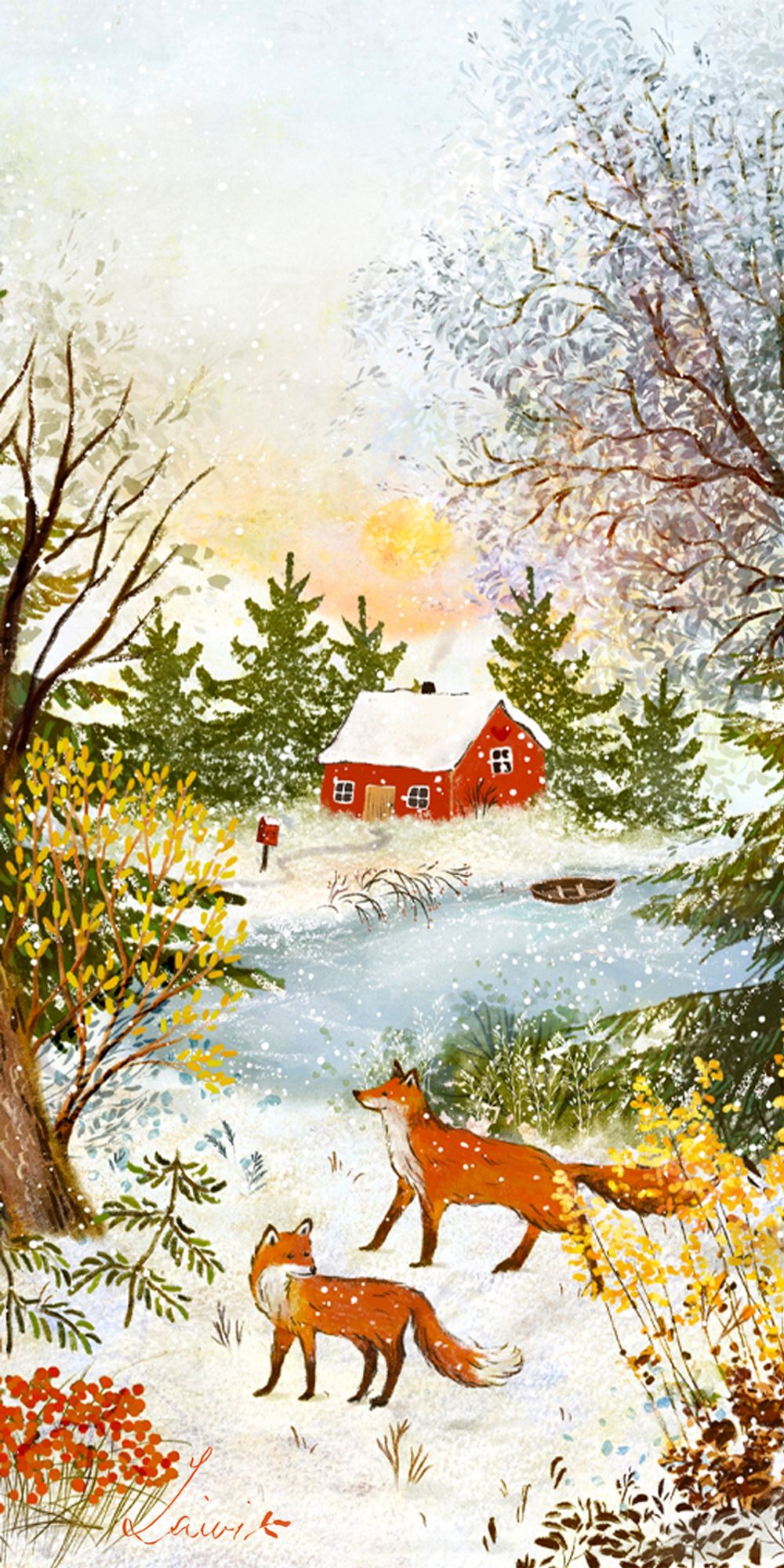 Winter Sunshine illustration phone wallpaper 🌲✨