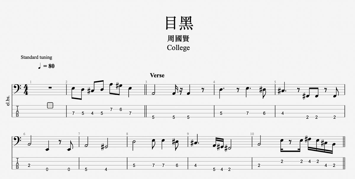 目黑 - 周國賢 (Bass TAB)