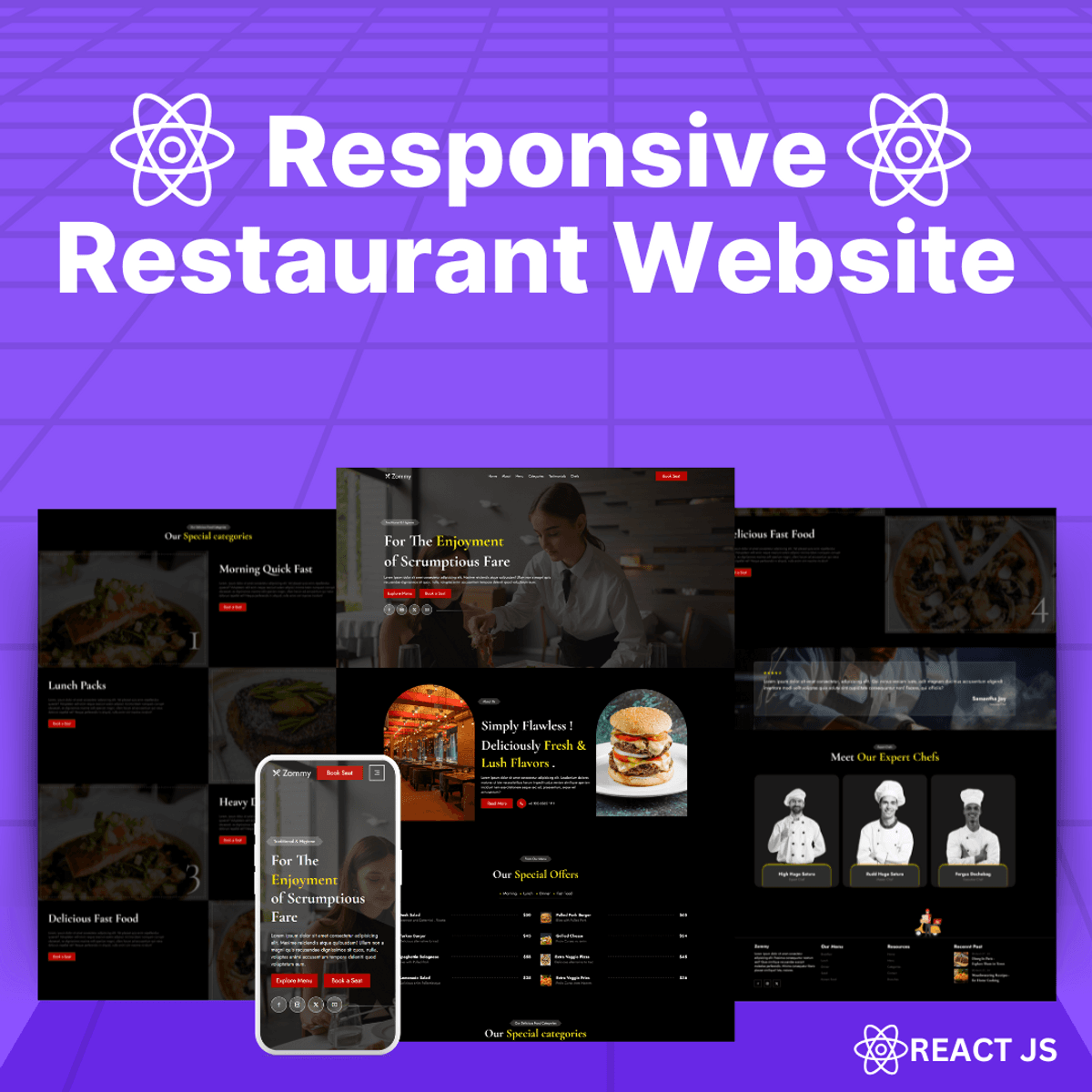 React JS Food Delivery Website Template : Fully Mobile Responsive Restaurant website 🔥