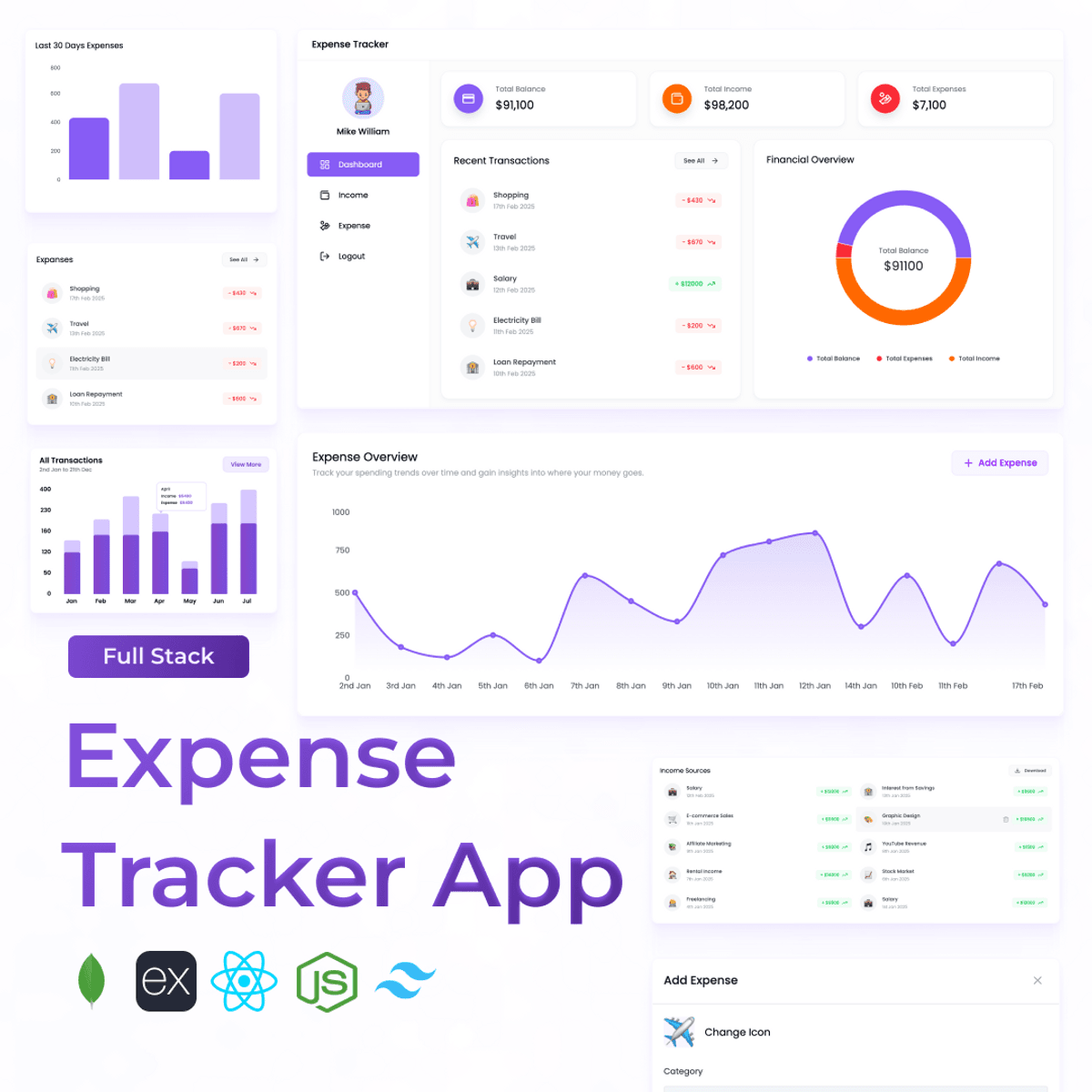 Full Stack Expense Tracker App using MERN (MongoDB, Express.js, React ...